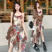 Fashion Network Red Super Fire Тонкое платье с принтом трикотажное пальто из шали из двух частей Летняя женская одежда большого размера