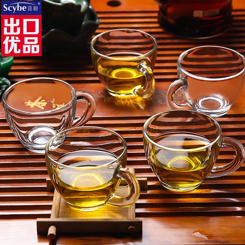 ZZ8N批发玻璃茶杯小杯子套装带把耐热功夫小茶杯玻璃茶具12只装