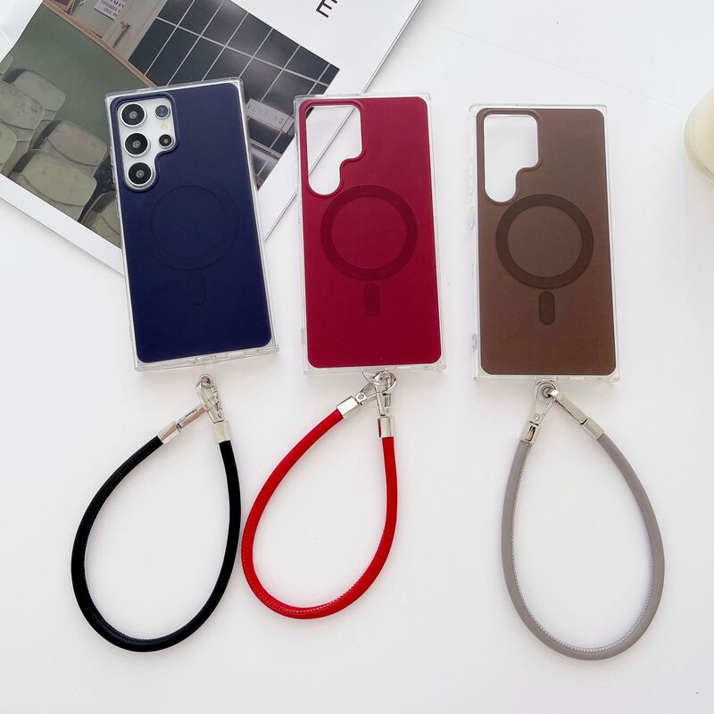 For Samsung GalaxyS24Ultra solid color magnetic S23FE with lanyard S22 advanced simple phone case