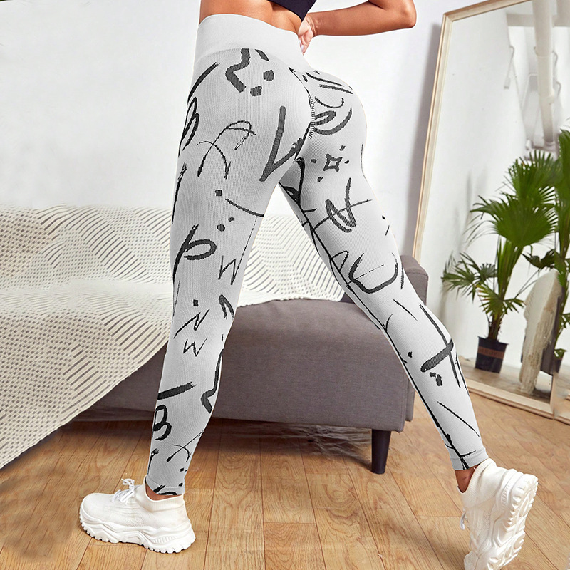 Fitness Running Peach Yoga Pants Seamless Tummy Control Quick-Dry Fashion Casual Printed Sports Leggings Cross-Border Women