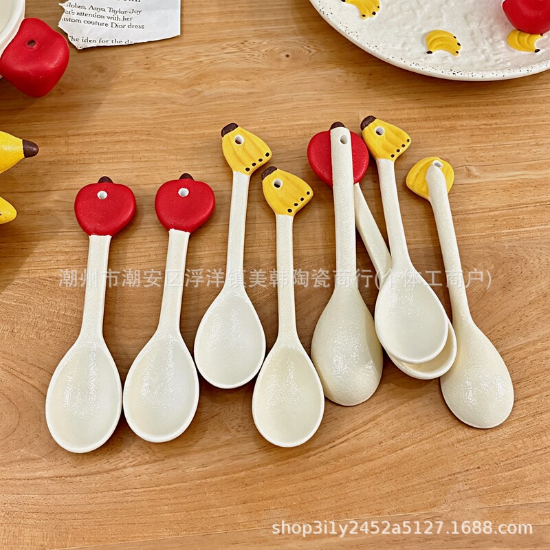 Banana and Apple Shaped Spoons, High-End Handmade Ceramic Spoons, Dessert Spoons, Yogurt Spoons, Ice Cream Spoons Banana and Apple Shaped Spoons, High-End Handmade Ceramic Spoons, Dessert Spoons, Yogurt Spoons, Ice Cream Spoons