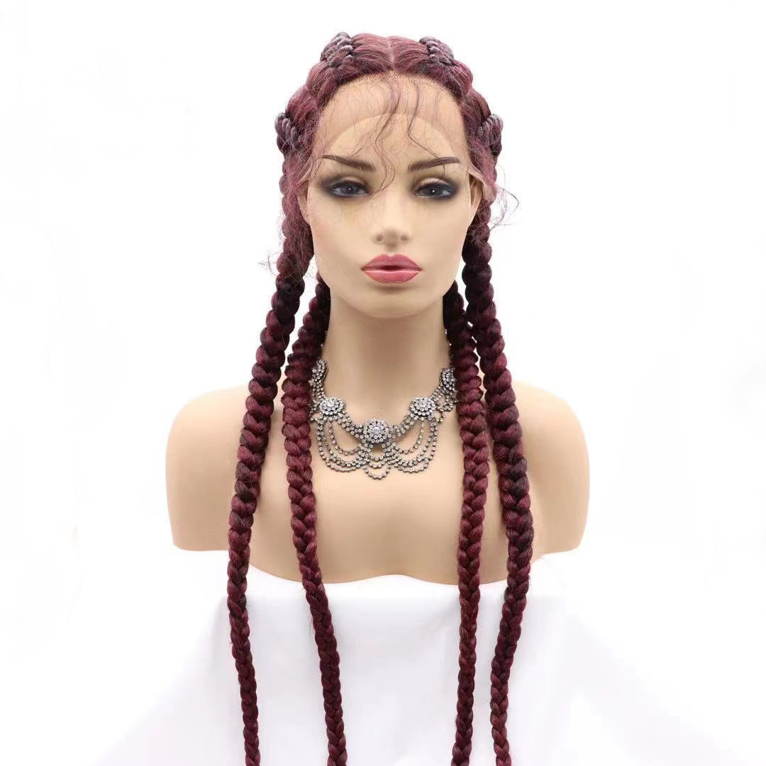 Antes de las ventas de comercio exterior, peluca de encaje, cuatro trenzas, trenza de espina de pescado, seda japonesa, Braid lace wig 4 plat