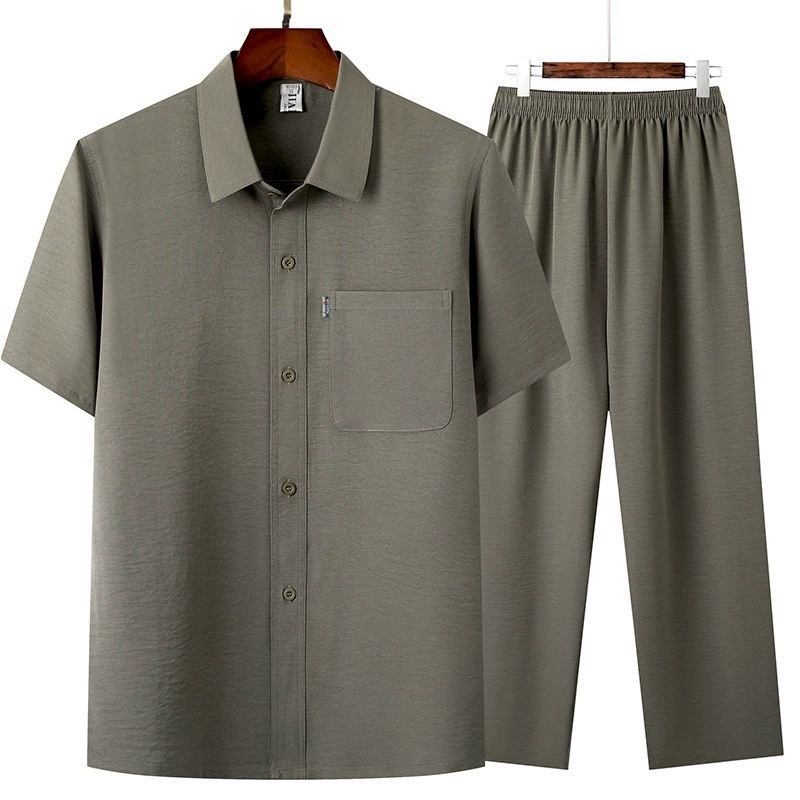 Summer shirt, silk set for elderly, loose fit