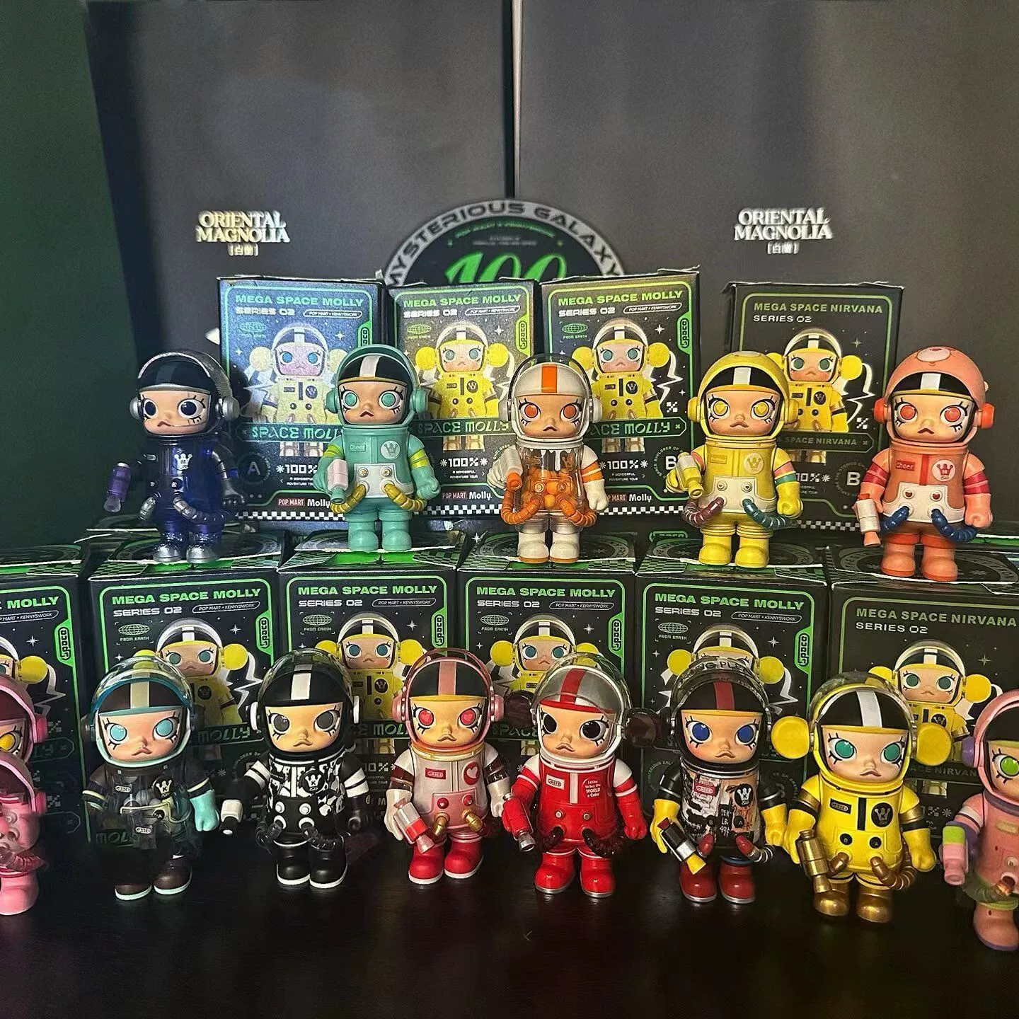 Юбилейная коллекция Pop Mart MEGA, слепая коробка, фигурка Молли, 100% Жасмин, астронавт, второе поколение, игрушки