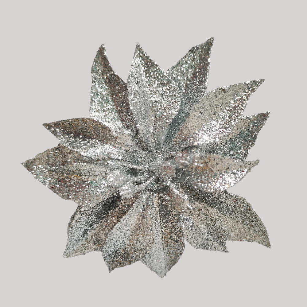 Polvo de oro de 9cm cabeza de flor de Navidad flor de simulación brillo flor de Navidad decoración de árbol de Navidad decoración de vacaciones accesorios de guirnalda