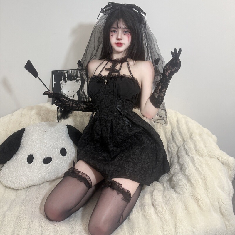 New Cross Halterneck Dress Sexy Pure Lust Sexy Uniform Temptation Outfit Sexy Small Breast Lace Suspender Pajamas