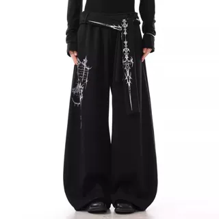 高街嘻哈绑带痞帅辣妹爵士舞弯刀裤女春季hiphop阔腿裤