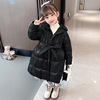 Winter long down jacket for early age for elementary school students with bow for princess, Korean style