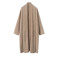 秋冬新款山羊绒开衫女大长款宽松休闲针织衫毛衣大外套围巾领开衫