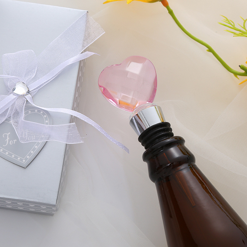Entrega de una pieza tapón de vino de cristal rosa en forma de corazón regalo de fiesta de boda tapón de vino de cristal suministro directo transfronterizo