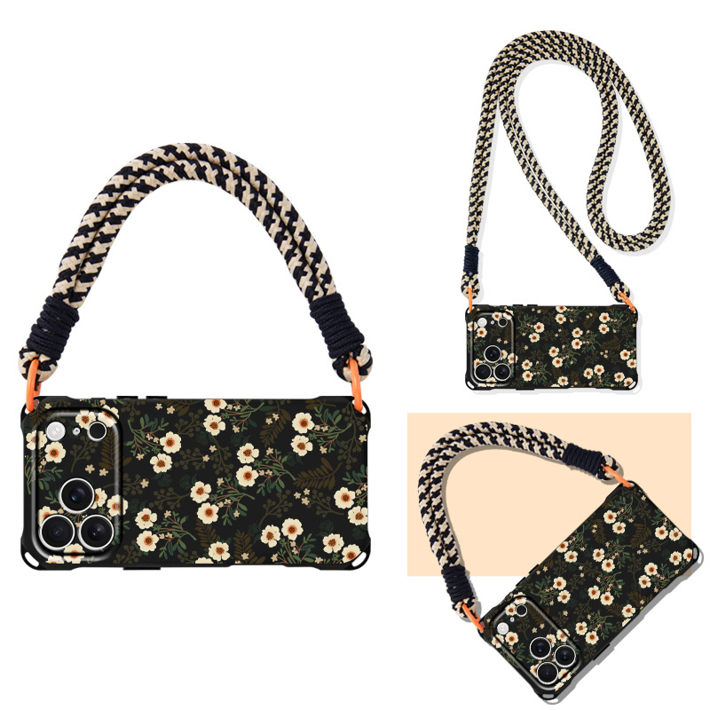 适用于苹果17promax复古碎花苹果16PLUS全包防摔带挂绳卡通11PRO