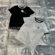 LENGE高版~2025夏季新款经典圆领黑白撞色刺绣logo百搭短袖T恤女