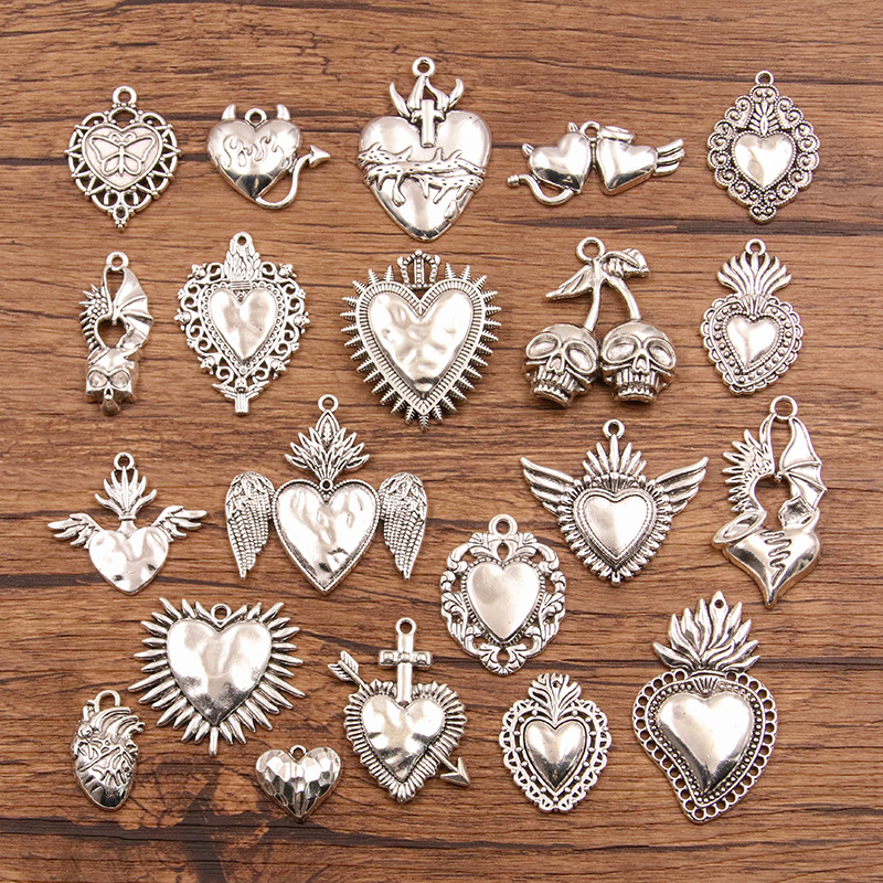 3g Weight 1 Piece Alloy Bag Heart Shape Skull Pendant DIY Jewelry Accessories