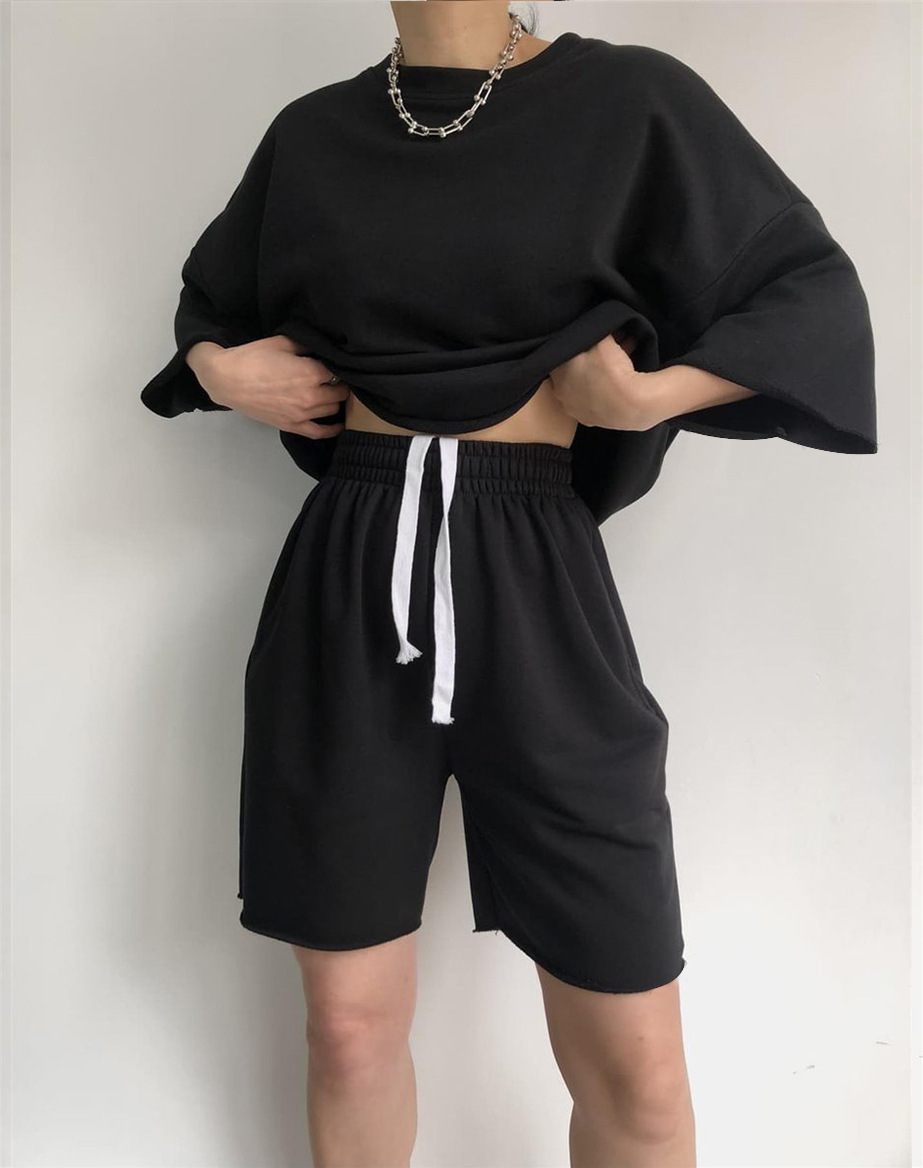455g Weight 3/4 Length Sleeve Sleeve Length Cotton Blend, Polyester Fabric Type Shorts Co-ord Set Sets Type 2 Pieces Set Quantity Daily Occasion Round Neck Neckline Loose Fit Type Solid Color Pattern Summer, Spring Season Women's Gender Streetwear Style Daily Women's Streetwear Solid Color Cotton Blend Polyester Shorts Co-ord Set Shorts Sets 10