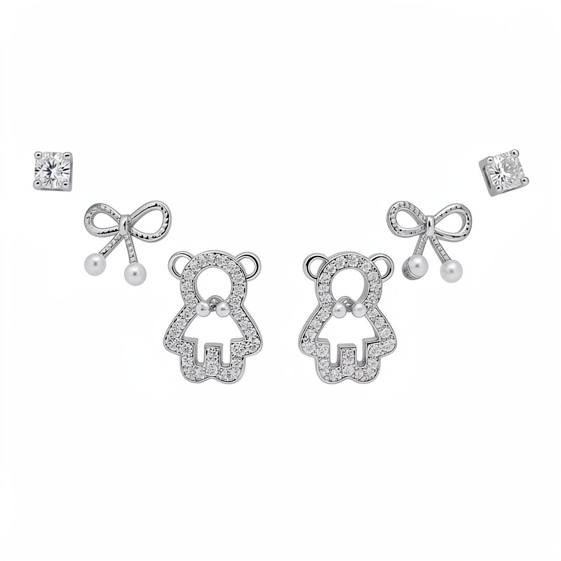 Agujas de plata zircon arco osos personalidad dulce cool versátil pendientes coreanos moda versátil exquisitos pendientes mujeres image 6