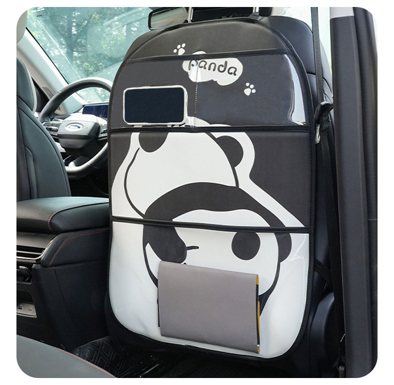 Cartoon Car Anti-Kick Pad, Debris Bag, Panda Car Seat Back Anti-Dirty Pad, Car Leather Multi-Functional Protective Pad