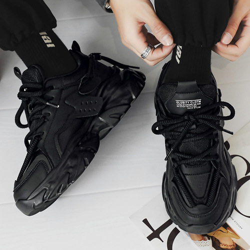 Puyang Men's Shoes 2024 New Spring and Autumn Season Trend Brand High-End Sport Running Shoes with Heel Lift Casual Dad Shoes Black