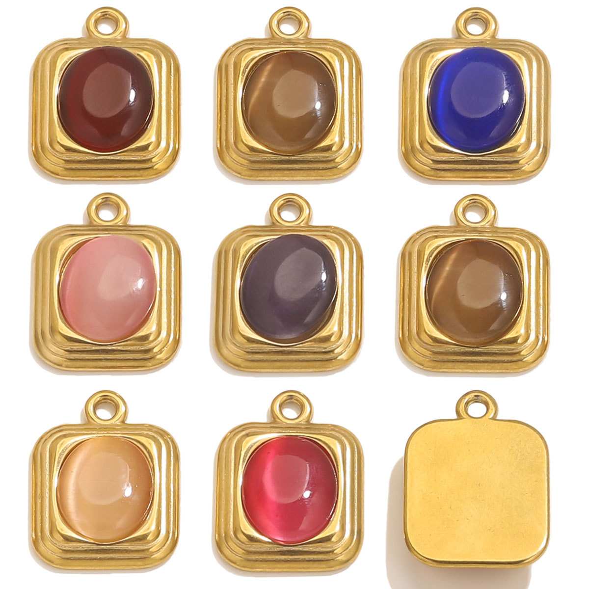5g Weight 1 Piece 304 Stainless Steel PVD Coated Real Gold Plated Square Pendant Pendant