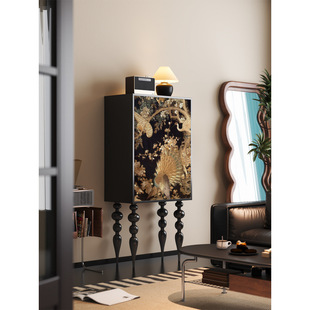 French Style Chinese Style Entrance Sideboard Solid Wood High-foot Cabinet Living Room Multi-function Storage Cabinet Integrated Decorative Cabinet