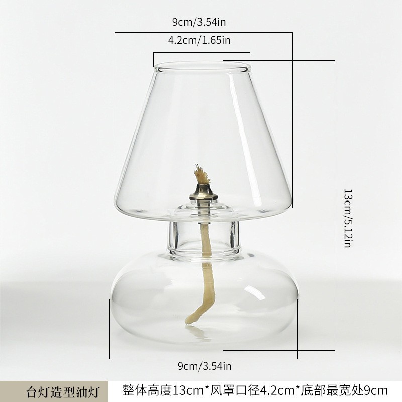 Lámpara de aceite de vidrio hecha a mano de estilo nórdico Decoración europea Candelabro para el hogar Adornos al por mayor con pantalla de lámpara Lámpara de mantequilla a prueba de viento