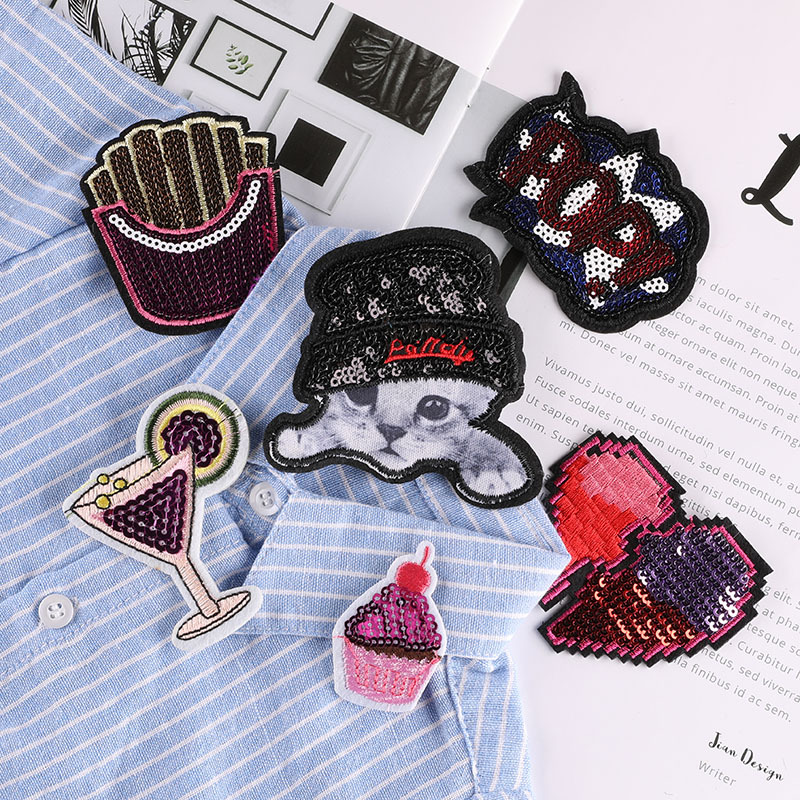 朵酷珠片绣花布贴亮片冰淇淋字母薯条补丁贴服装辅料电脑绣花标