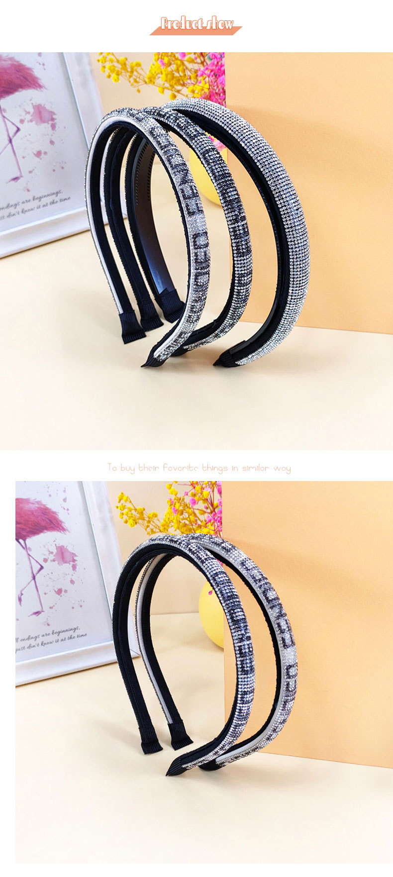 New Fashion Korean Version Of The Headband Sponge Letters Full Drill Headband display picture 1