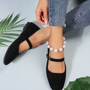 2024 Spring and Autumn New European and American Outer Size Large Size Low Heel Square Toe Shallow Mouth Embroidered Women's Slip-On Plaid Shoes