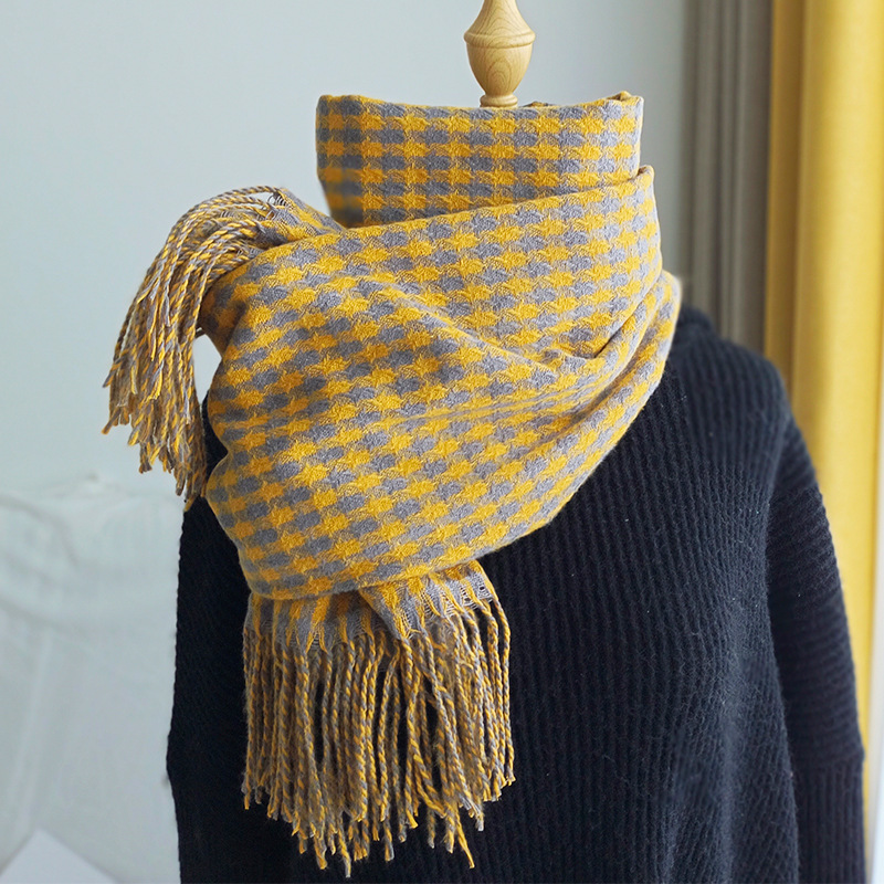 Unisex Literary little check imitated cashmere scarf women season couple warm bib shawl_voghion.com