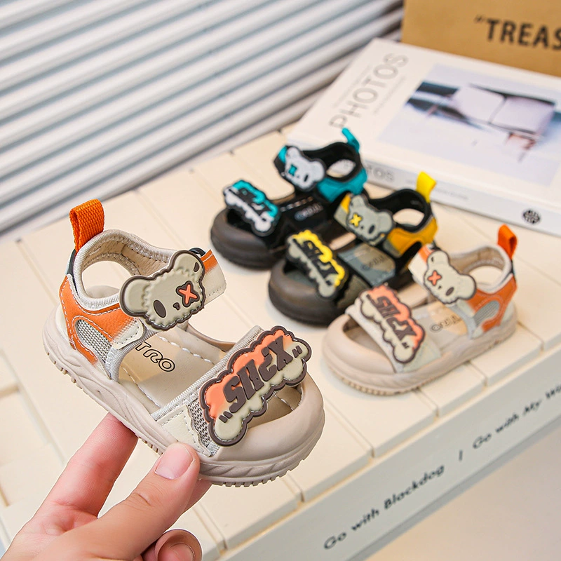 Летние новые 0-3-летние детские нескользящие ходки для мальчиков Корейская версия детского мультфильма Баотоу Песчаные сандалии на мягкой подошве