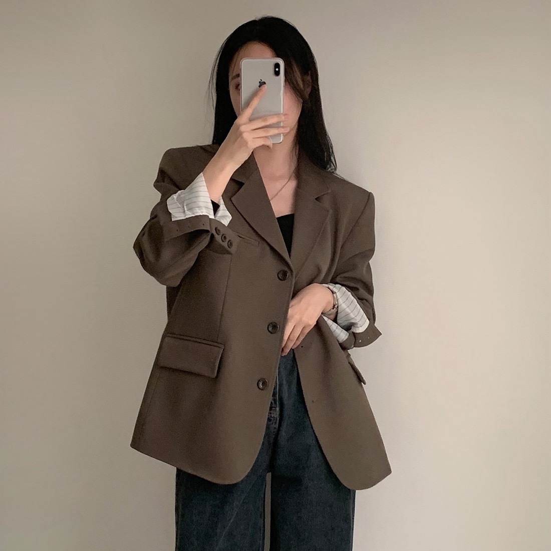 Koreanischer Chic Blazer im Vintage-Stil für den Frühling, mit Anzugkragen, einreihig, locker geschnitten, lässig._voghion.com