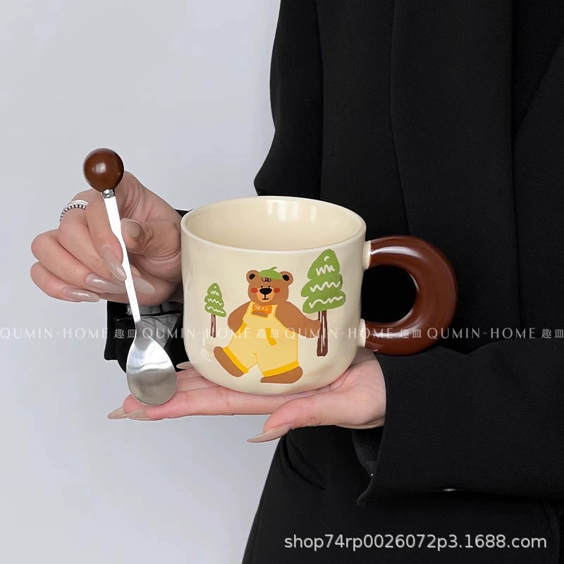Стиль Инс милая керамическая кружка с мультяшным Маиллиардом, крышкой, кружка для завтрака, кофейная кружка, водная кружка