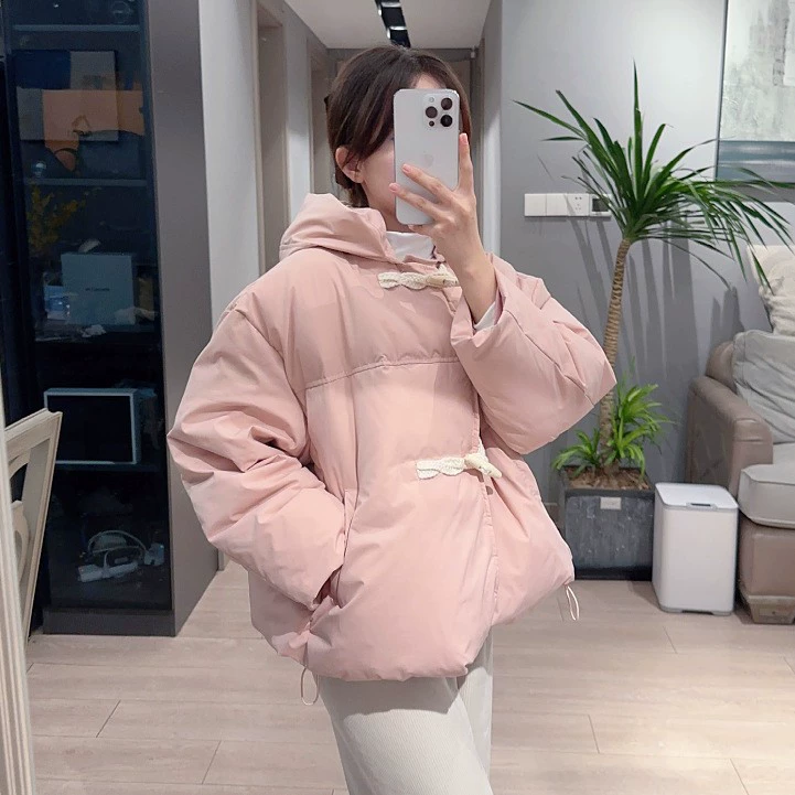 Пуховой куртка с капюшоном в стиле Hooded, японская эстетика, для девочек-подростков, розовый, oversize 2023
