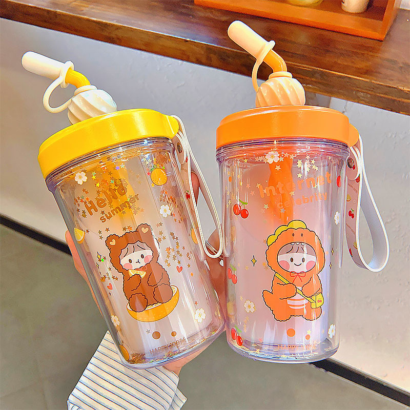 Fashion Straw Mixing Double-layer Plastic Cup Wholesale display picture 1