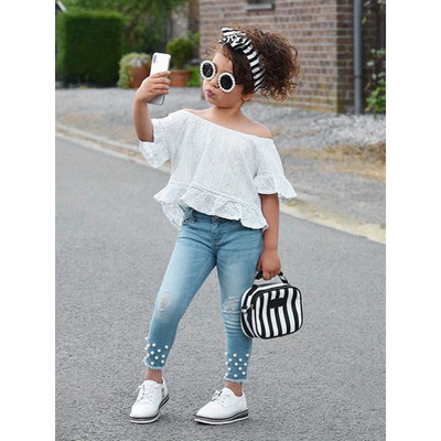 2026新款跨境代发儿童女童夏季服装套装2件套露肩