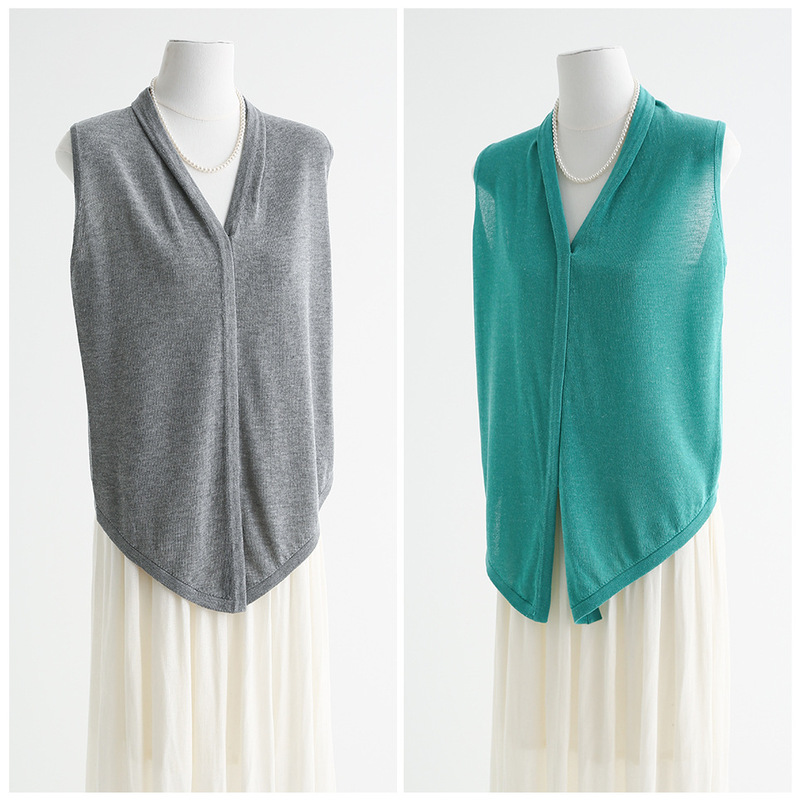 Paper Lazy Fashionable Shoulder Knitted Vest Spring and Summer Tencel Linen V-Neck Elegant Inner Vest Top 808