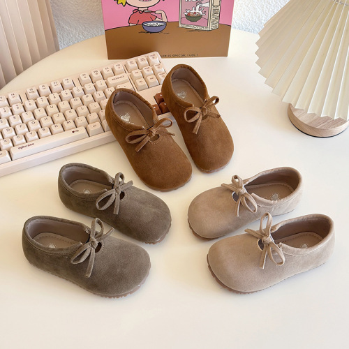 Baby Girl Butterfly Knot Solid Color Baren Shoes 2025 Spring and Autumn Soft Sole Leather Shoes Retro Children's Shoes