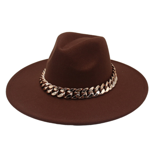 Large-brimmed European and American-style French-inspired top hat, golden acrylic jazz cap—new cross-border export felt hat in Korean style