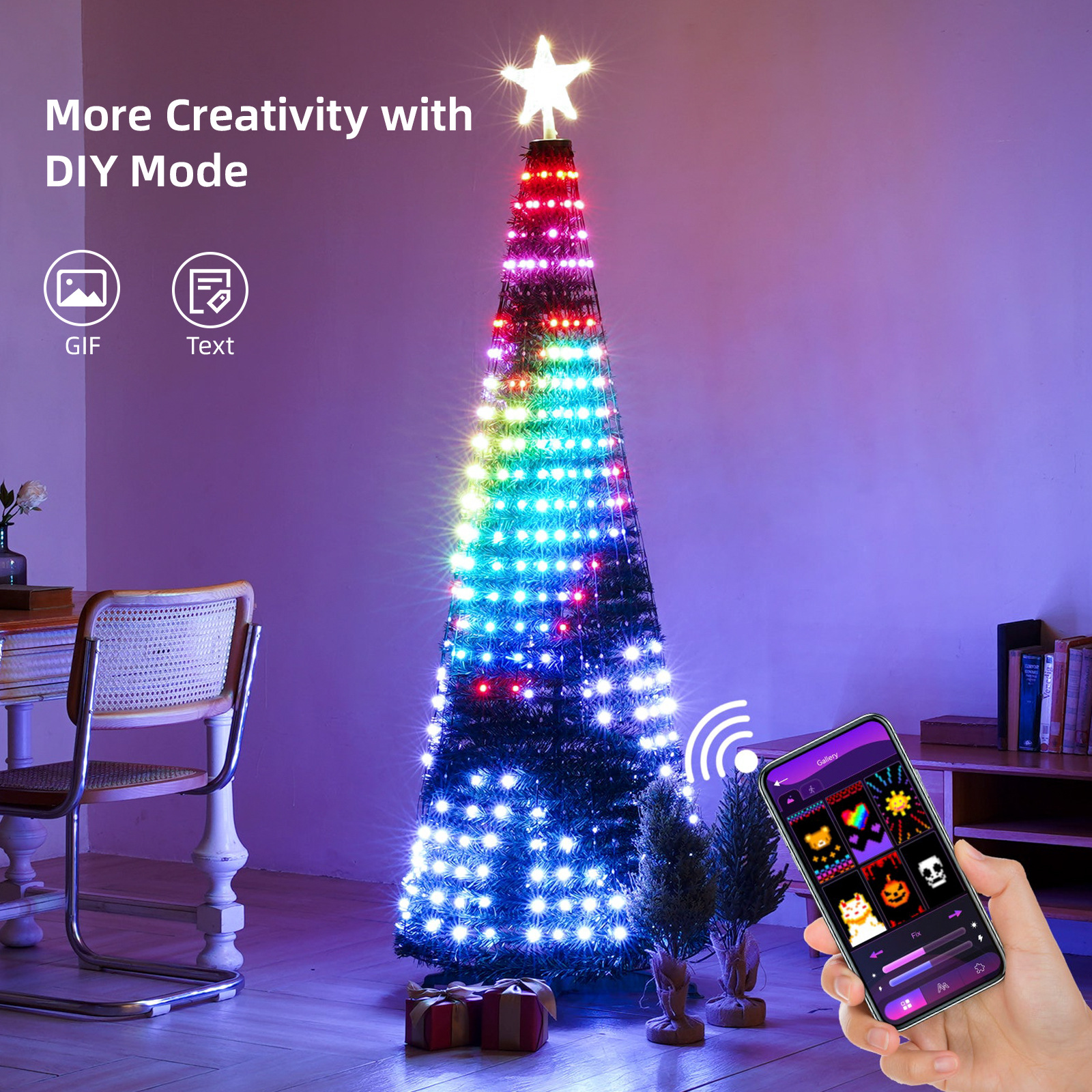 Cuerdas de luz de línea de control de piel de punto de color inteligente luz de árbol de Navidad decoración de Navidad DIY programación de sonido cadena de luz LED