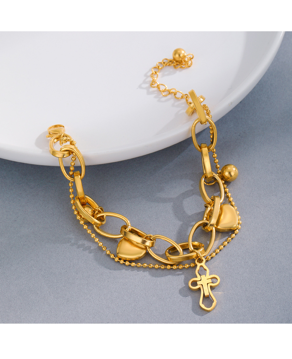 22g Weight PVD Coated Gold Plating Process 304 Stainless Steel Pendant Material Bracelets Classification Fashion Cross Heart Shape 304 Stainless Steel Stainless Steel Bracelets In Bulk