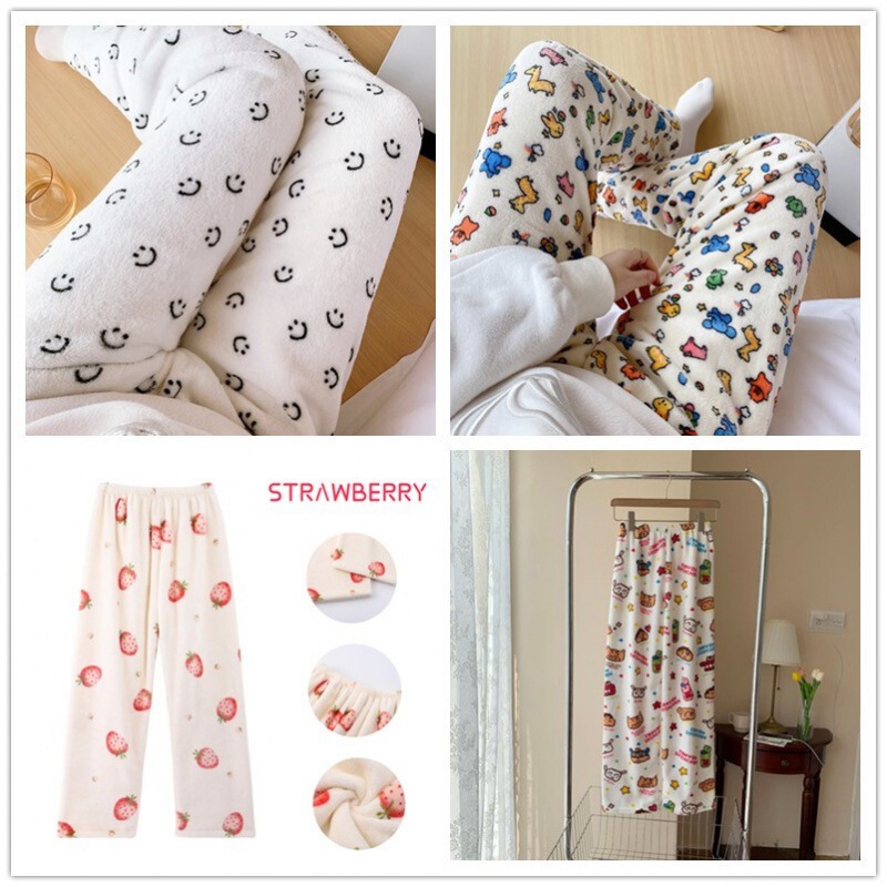 Winter 220g Flannel Single Pants, Warm Sleep Pants, Loungewear, Women's Thermal Pants, Versatile and Cute for Wearing Outside
