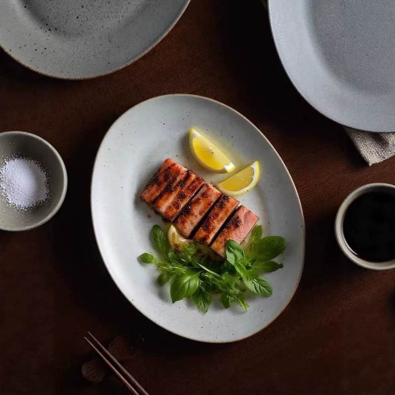 Jingdezhen Coarse Pottery Plate, Western-Style Dinner Plate, Steak Plate, Ceramic Plate, Baking Tray, Steak Dinner Plate, Japanese-Style Deep Plate for Home Use