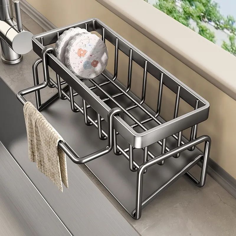 Cross-Border Popular Kitchen Sponge Rack Storage Rack Rag Drain Rack Punch-Free Multi-Functional Countertop Sink Rack