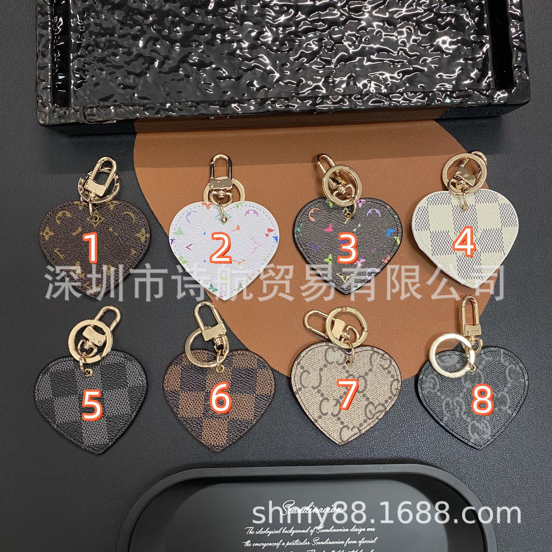 奢华皮革心形钥匙扣简约汽车钥匙挂件情侣包包挂件门禁卡套钥匙扣