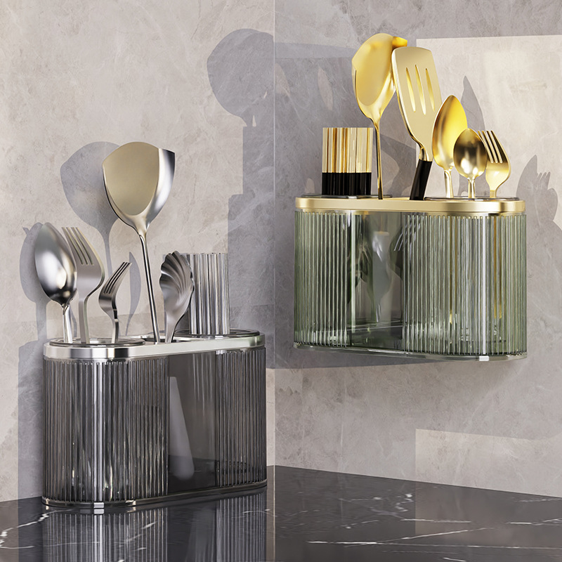 Kitchen chopstick holder with draining feature, plastic utensil storage box, spoon and fork rack, lightweight luxury-style chopstick rest, and chopstick basket