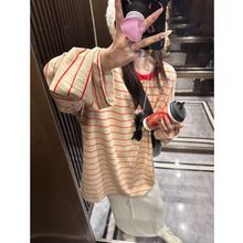 韩系复古条纹撞色长袖t恤女秋季2025新款休闲宽松慵懒松弛感上衣
