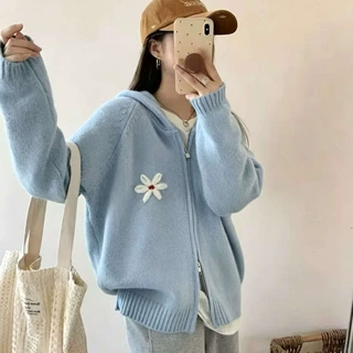 小香风连帽针织衫毛衣女装秋冬季开衫上衣减龄外套女慵懒高级感