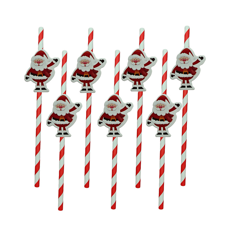 Papá Noel de fiesta de Navidad transfronteriza paja desechable postre pastel cóctel paja decorativa