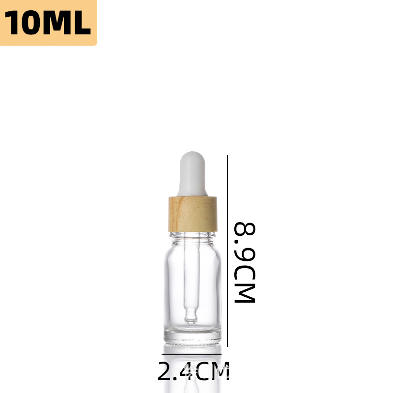 Botella de esencia a prueba de luz con tapa de imitación madera, botella de aceite esencial, botella cuentagotas de vidrio de 5-100 ml, botella para productos de cuidado de la piel, cosméticos