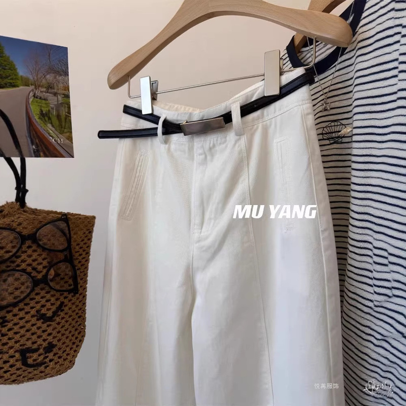 Muyang Pants with Good Fit, Washed Tencel Denim White Wide-Leg Pants for Women, Loose and Slimming Straight-Leg Long Casual Pants Muyang Pants with Good Fit, Washed Tencel Denim White Wide-Leg Pants for Women, Loose and Slimming Straight-Leg Long Casual Pants