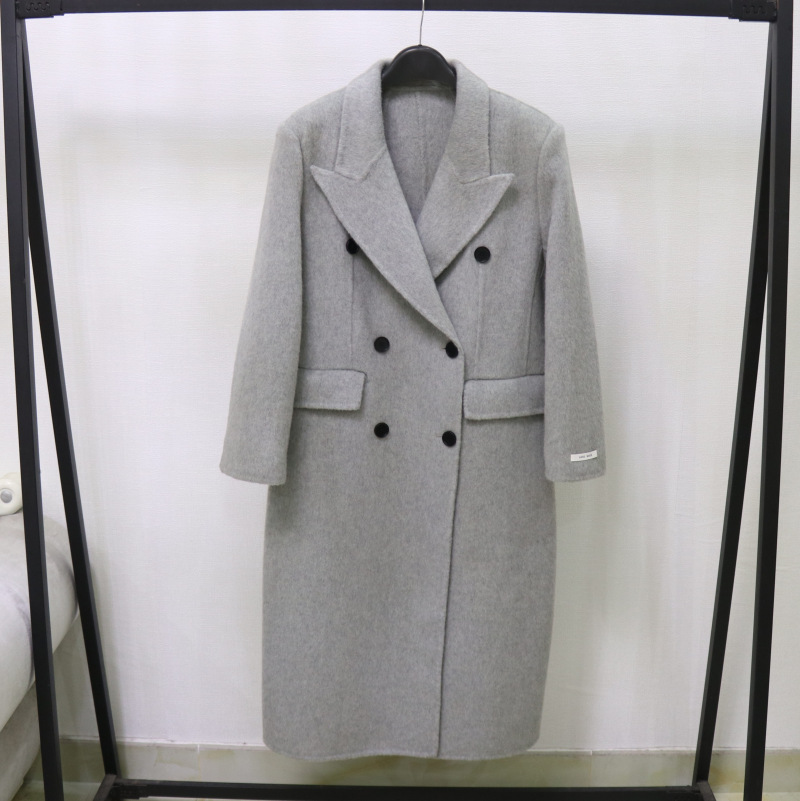 European Station double-sided wool overcoat long over-the-knee suit collar high-support wool autumn and winter double-breasted woolen coat